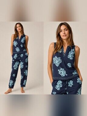 J.Crew Navy Floral Sleeveless Lounge Set Top 0 Pants 4